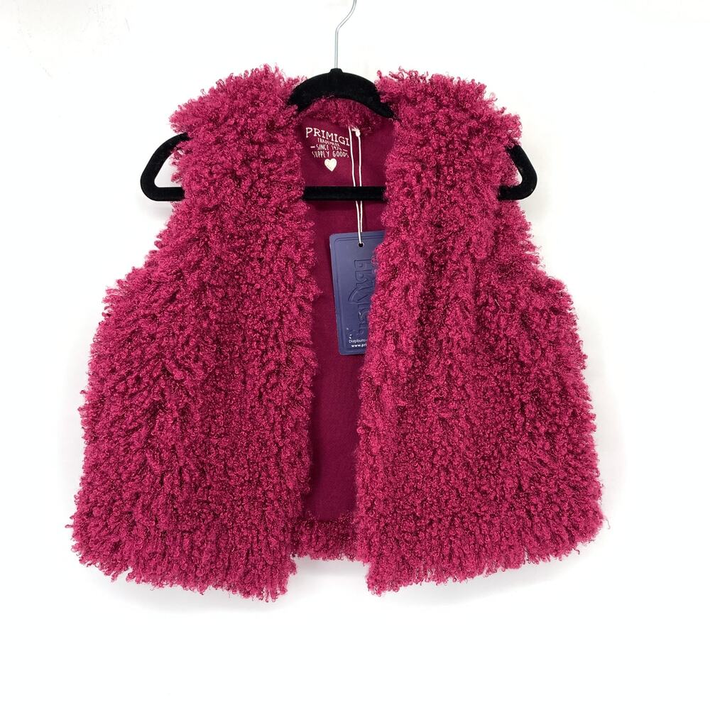 Primigi Fuzzy Vest Open Front Girls Size 5 Raspberry Maron Red Sleeveless NEW